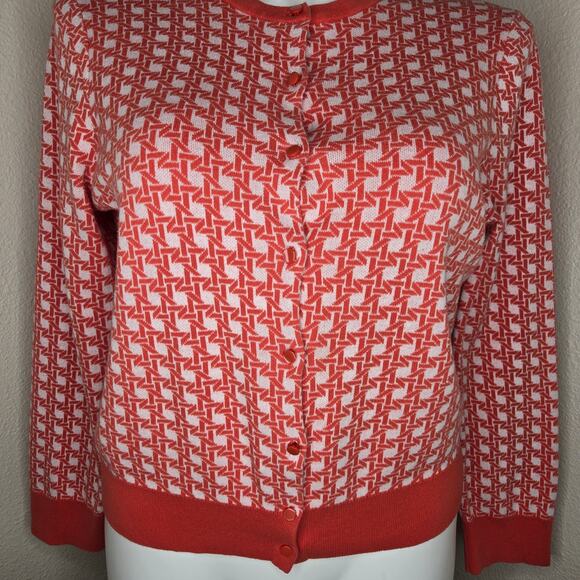 LOFT OUTLET Printed Button Up Cardigan Orange & White Size XL - Picture 10 of 14